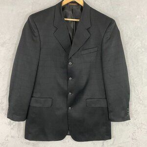 Zandello Blazer Men's Size 42L Black Plaid Suit Jacket‎ Sport Coat Ventless
